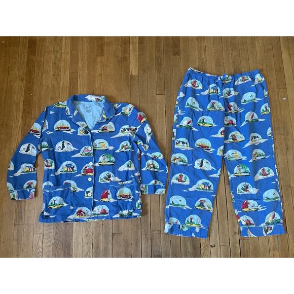 Nick & Nora Unisex Pajama Set SNOW GLOBES Size XL X-Large Flannel Top & Bottoms - Picture 1 of 4
